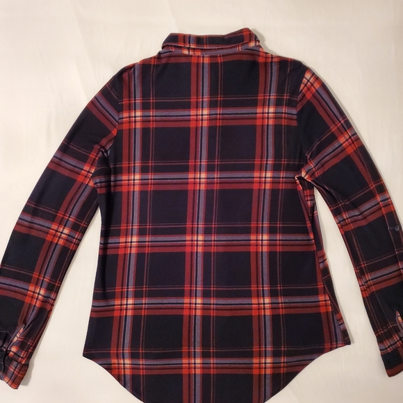 Selling Women's Plaid Blue & Maroon Button Up Long Sleeved Shirt - Picture 6 of 10